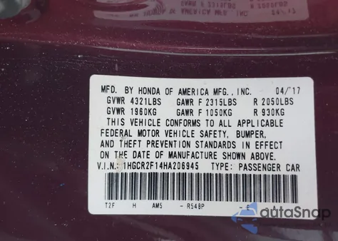 2017 Honda Accord Sport Se z USA, uszkodzony, nr VIN 1HGCR2F14HA206945